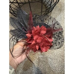 Fascinator Women Tea Party Headband Cocktail Flower Hair Clip Feather Red